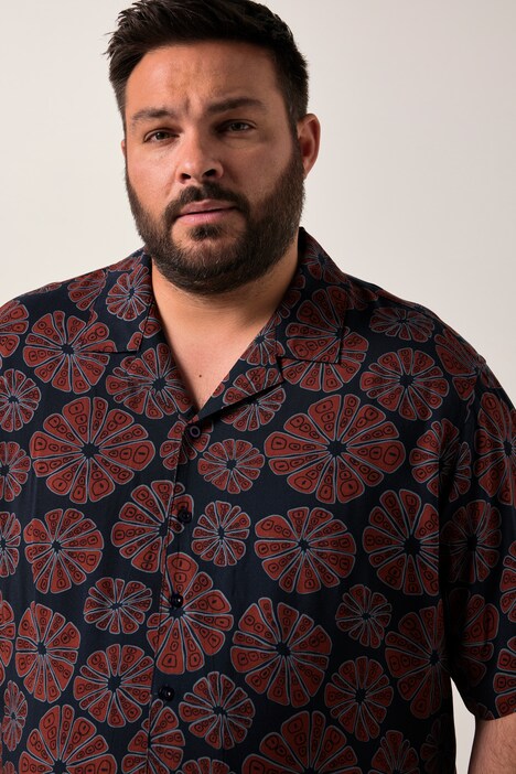 Chemise Men+ en viscose, imprimé all-over, manches courtes et col cubain, coupe Cuba Fit - jusqu'au 8 XL