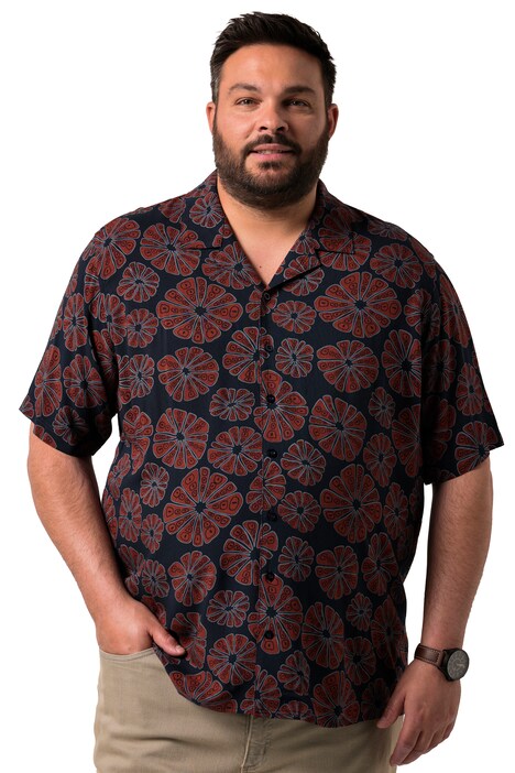 Viskózová košile Men+, krátké rukávy, plošný potisk, Cuba límeček, Cuba střih, do 8XL