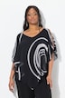 Blouse, dubbel gelaagd, puntzoom, V-hals, korte mouwen
