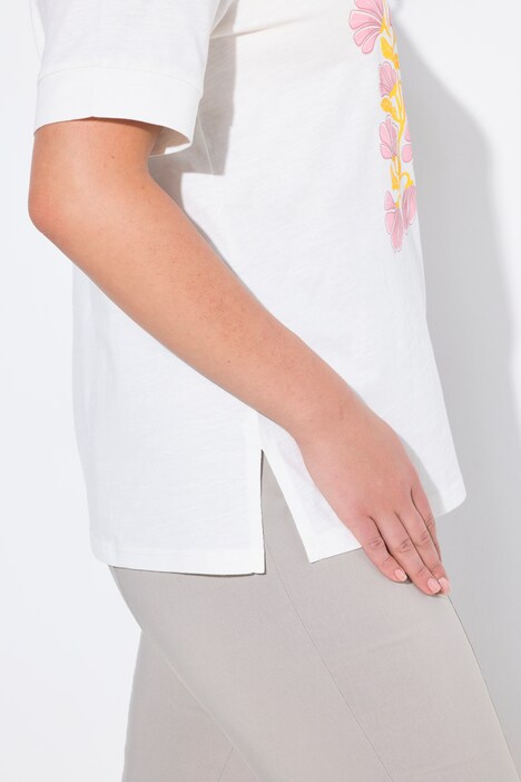 T-shirt, blomster, broderi, rund hals, korte ærmer
