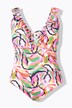 Maillot de bain à bonnets souples, ruchés, imprimé coloré