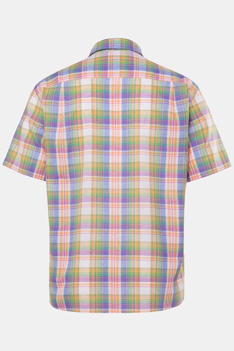 Chemise à carreaux Boston Park en lin mélangé, manches courtes et col Kent, coupe Comfort Fit - jusqu'au 8 XL