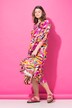Maxi-jurk, abstracte print, 3/4-mouw, volants