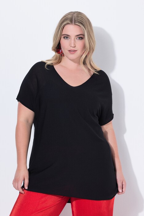 Strikket T-shirt, oversized, åbne kanter