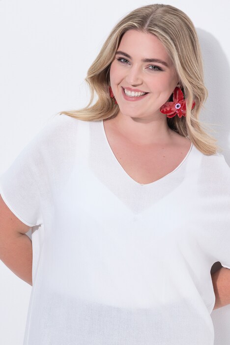 Strikket T-shirt, oversized, åbne kanter