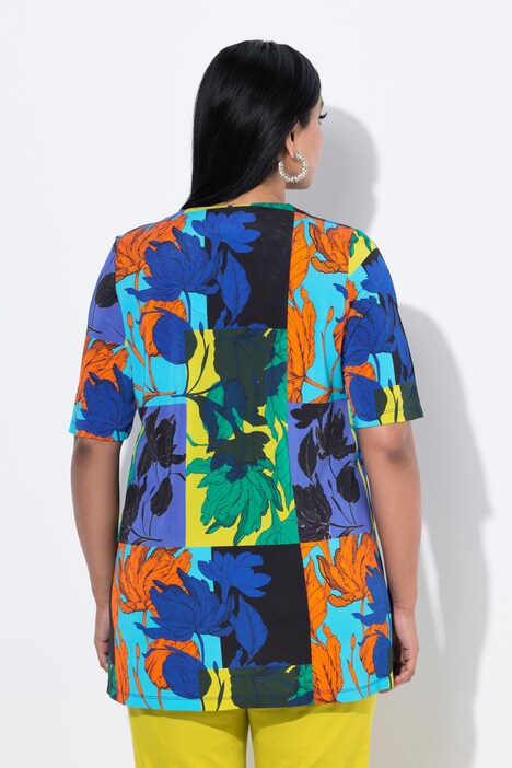 Patchwork Leaf Print Short Sleeve Slinky Top