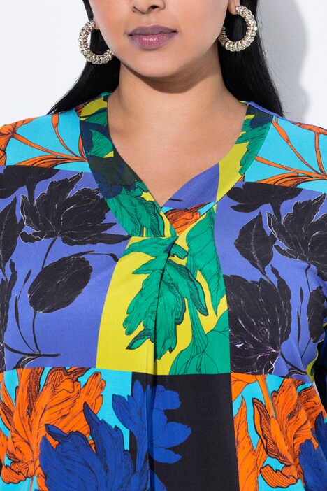 Patchwork Leaf Print Short Sleeve Slinky Top