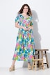 Robe maxi en lin mélangé. Poches. Décolleté rond et manches courtes