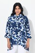 Blusa con fiori, orlo a punte, collo da camicia e maniche a 3/4