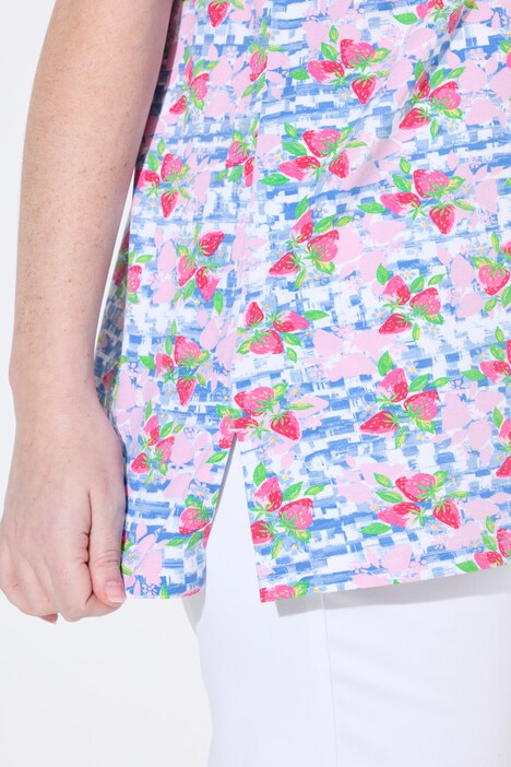 Checkered Strawberry Print Short Sleeve Square Neck Tee