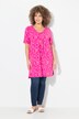 Longshirt, bloemenprint, V-hals, halve mouwen, zakken