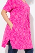 Longshirt, bloemenprint, V-hals, halve mouwen, zakken