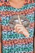 Camiseta, forma en A, beso, leopardo rayas.