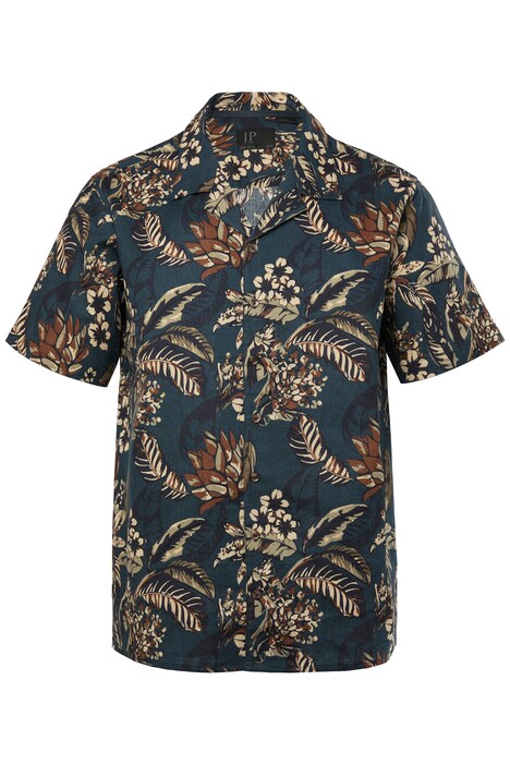 Košile JP1880, lněná směs, krátké rukávy, Cuba límeček, plošný potisk, Cuba střih, do 8XL