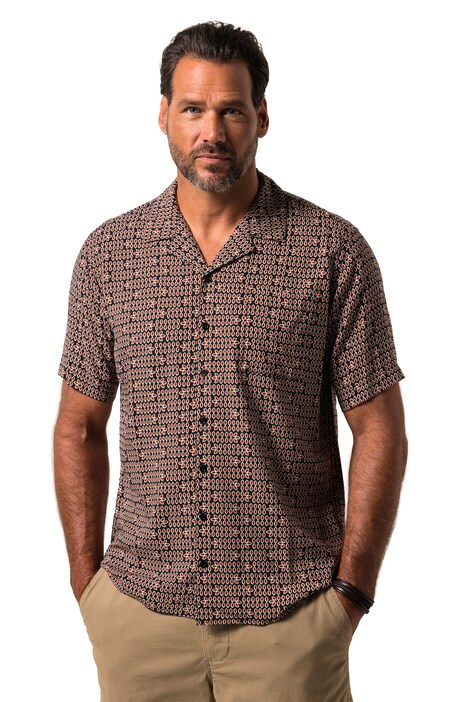 Košile JP1880, viskóza, krátké rukávy, Cuba límeček, plošný potisk, Cuba střih, do 8XL