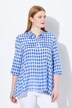 Rutete bluse, spisskant, oversized, skjortekrage, 3/4 ermer