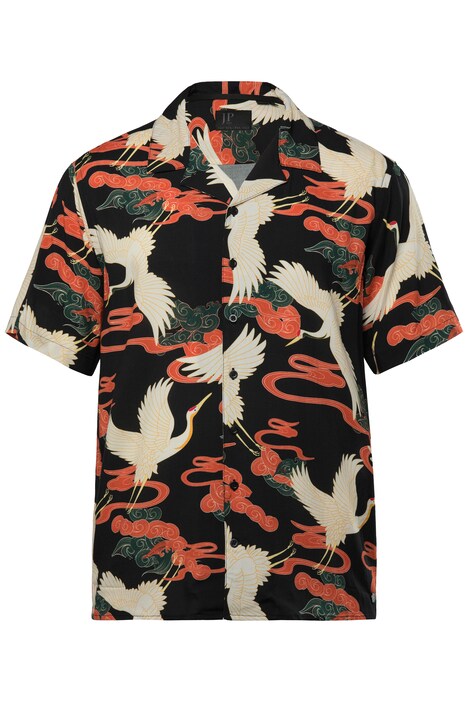 Košile JP1880, viskóza, krátké rukávy, Cuba límeček, plošný potisk, Cuba střih, do 8XL