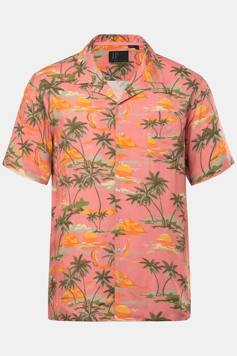 JP1880 viscose overhemd, korte mouw, Cubaanse kraag, all-over print, Cuba-fit, tot 8XL