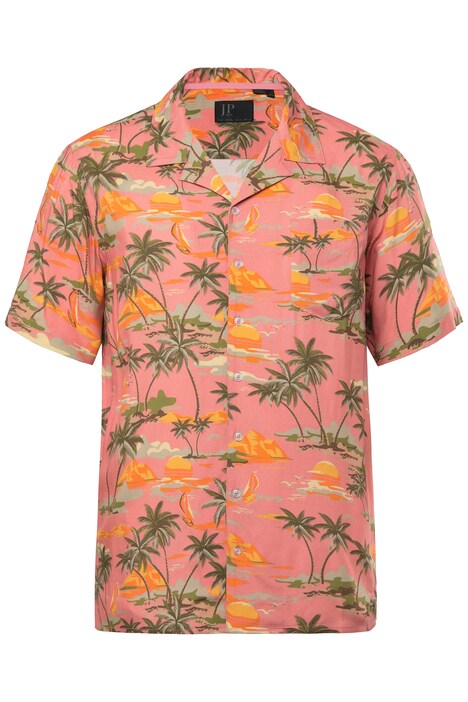 Košile JP1880, viskóza, krátké rukávy, Cuba límeček, plošný potisk, Cuba střih, do 8XL