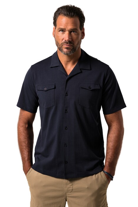 Žerzejová košile JP1880, krátké rukávy, cuba límeček, cuba střih, do 8XL