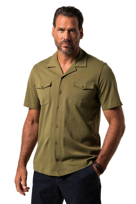 Žerzejová košile JP1880, krátké rukávy, cuba límeček, cuba střih, do 8XL
