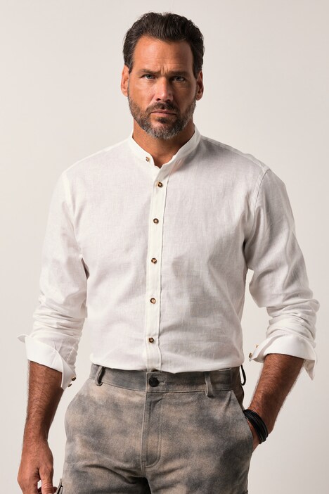 JP1880 Trachtenhemd, Langarm, Leinenmix, Stehkragen, Modern Fit, bis 8 XL