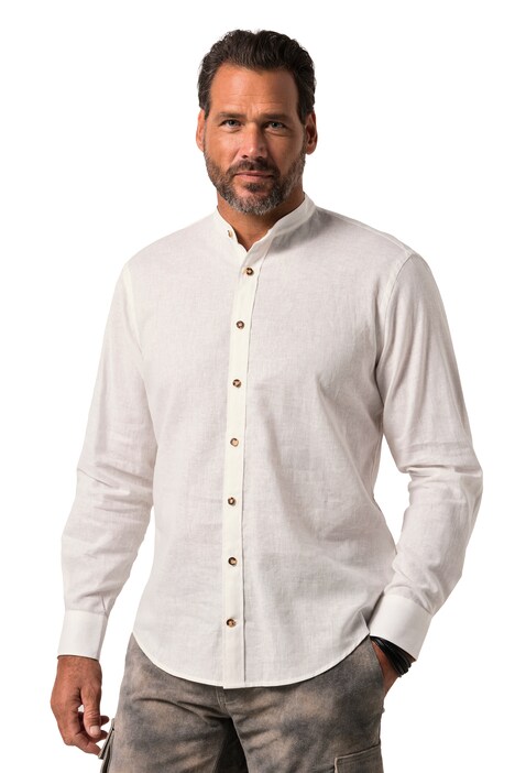 Tradiční košile JP1880, dlouhé rukávy, lněná směs, stojáček, Modern střih, do 8XL