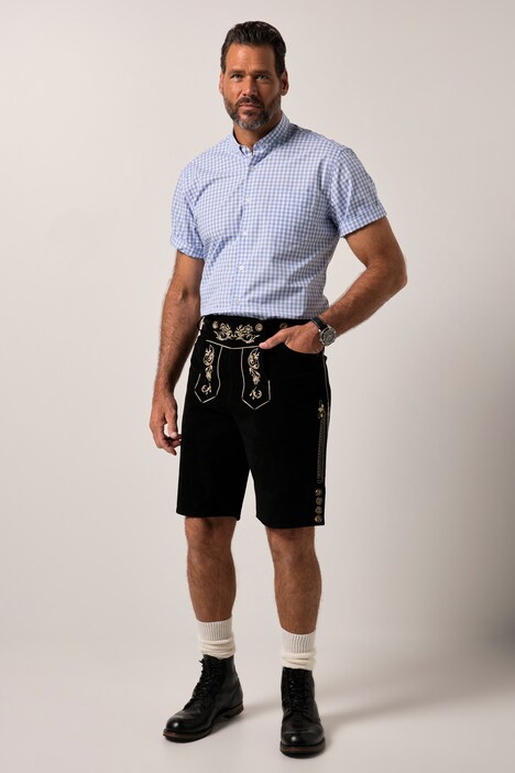 Chemise à carreaux JP 1880 traditionnelle. Manches courtes et mini-col à pointes boutonnées. Coupe Modern Fit - jusqu'au 8 XL