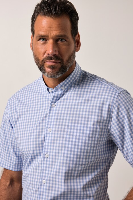 Chemise à carreaux JP 1880 traditionnelle. Manches courtes et mini-col à pointes boutonnées. Coupe Modern Fit - jusqu'au 8 XL