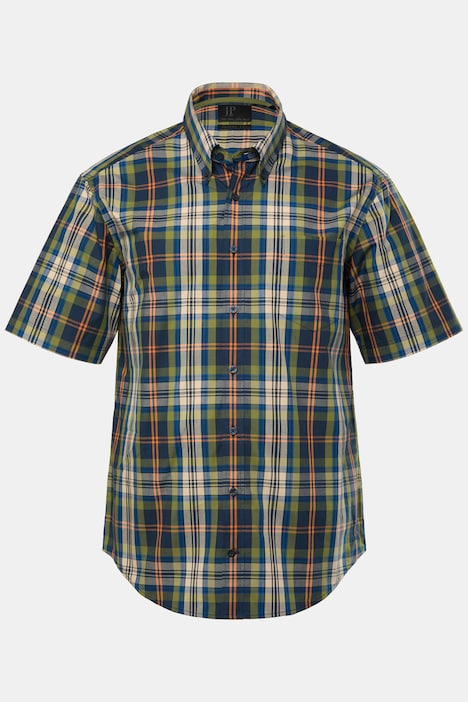 JP1880 geruit overhemd, korte mouw, buttondown-kraag, modern fit, tot 8XL