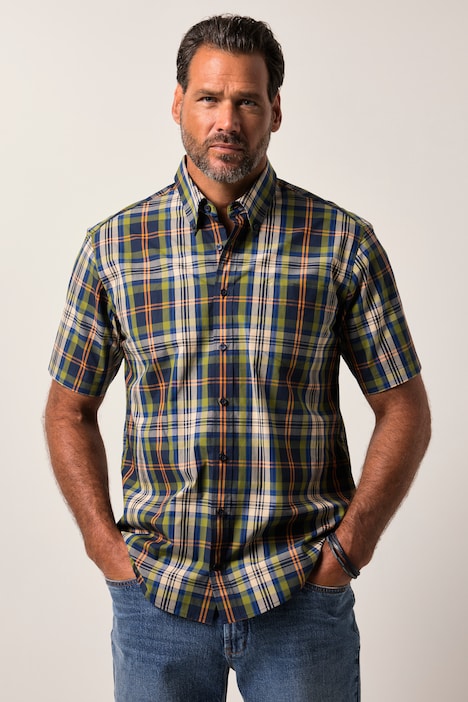 JP1880 geruit overhemd, korte mouw, buttondown-kraag, modern fit, tot 8XL