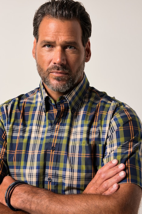 JP1880 geruit overhemd, korte mouw, buttondown-kraag, modern fit, tot 8XL