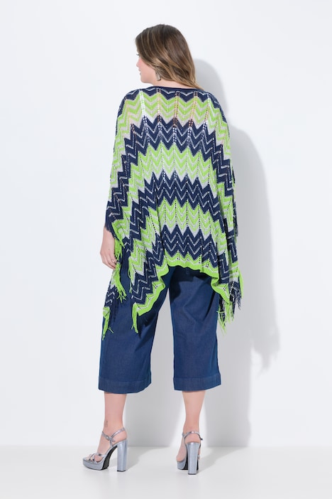 Poncho oversize, maille motif chevrons et effet brillant