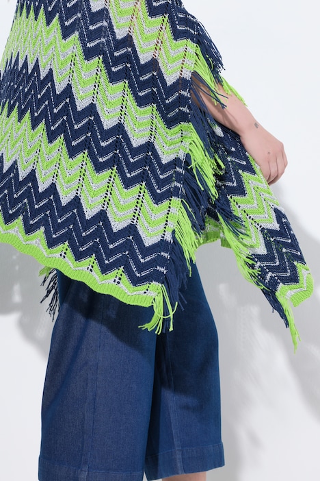 Poncho oversize, maille motif chevrons et effet brillant