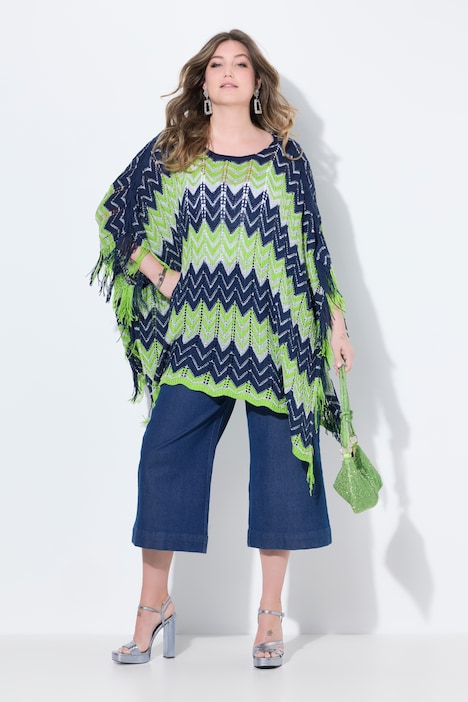 Poncho oversize, maille motif chevrons et effet brillant