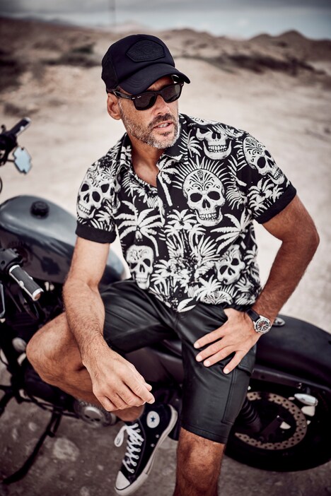 JP1880 jersey overhemd, korte mouw, buttondown-kraag, doodshoofdmotief, modern fit, tot 8XL