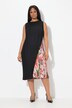 Robe midi plissée, sans manches. Effet de superposition et col rond