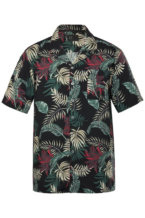 Košile JP1880, viskóza, krátké rukávy, Cuba límeček, plošný potisk, Cuba střih, do 8XL