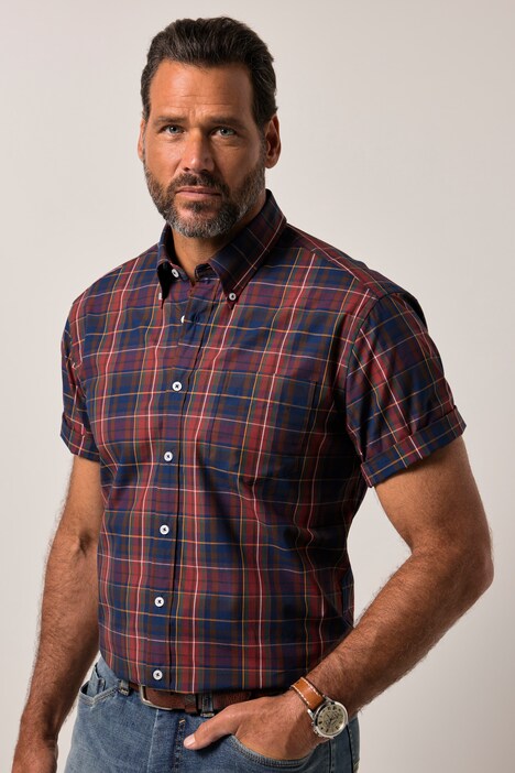JP1880 geruit overhemd, korte mouwen, buttondown-kraag, Modern Fit, tot 8XL