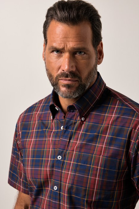 JP1880 geruit overhemd, korte mouwen, buttondown-kraag, Modern Fit, tot 8XL