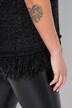 Camiseta de punto, oversize, efecto de purpurina, dobladillo con flecos