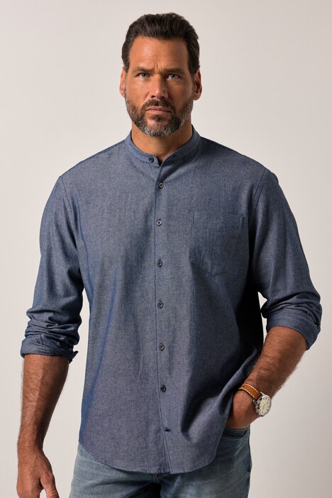 Camisa vaquera JP1880, denim, manga larga, cuello alzado, Modern Fit, hasta la talla 8 XL