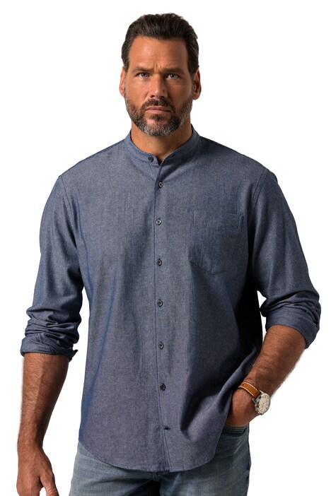 Džínová košile JP1880, kolekce Denim, dlouhé rukávy, stojáček, Modern střih, do 8XL