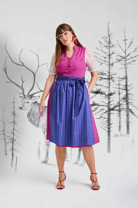 Dirndl sans manches, costume traditionnel bavarois. Col montant et boutons fantaisie