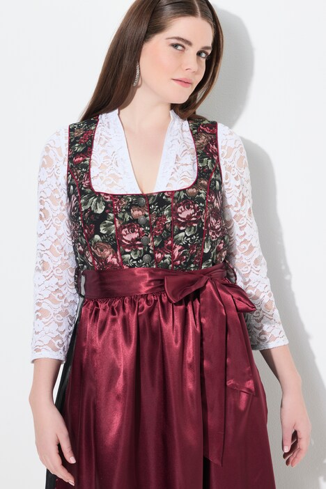 dirndl-pusero, pitsiä, v-pääntie, 3/4-hihat, kuminauhahelma