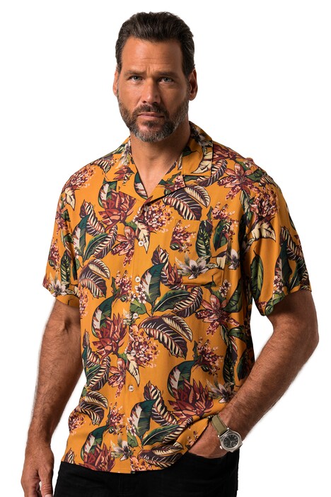 Košile JP1880, viskóza, krátké rukávy, Cuba límeček, plošný potisk, Cuba střih, do 8XL