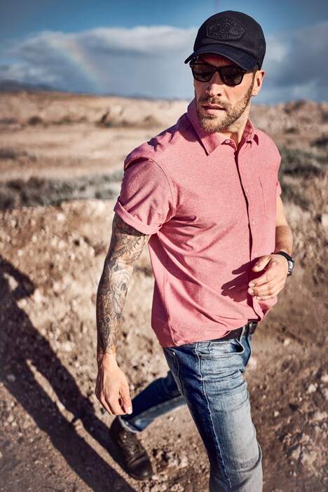 JP1880 overhemd met linnenlook, korte mouwen, kentkraag, Modern Fit, tot 8XL