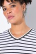 Camiseta, forma en A, mezcla de rayas horizontales, banda decorativa en el escote