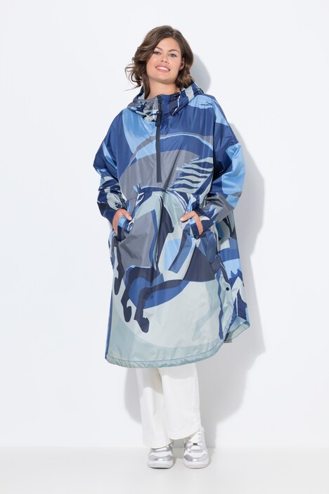 Functionele regencape, unisex, print, capuchon