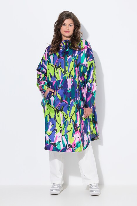 Functionele regencape, unisex, print, capuchon